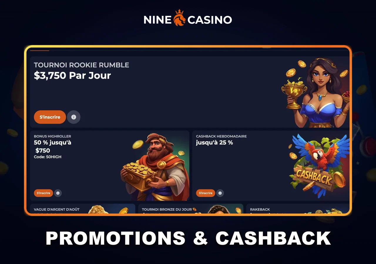 Promotions et cashback Nine Casino