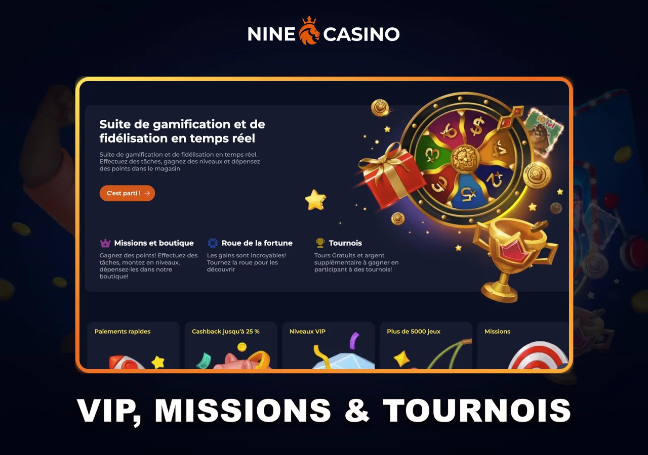 Programme VIP et missions Nine Casino